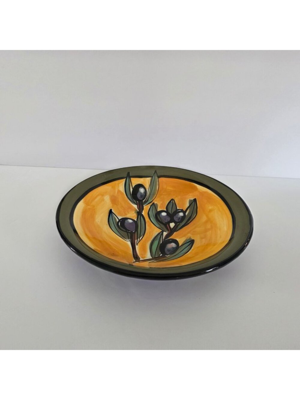 Hand-Painted Ceramic Bowl With Olive Design - 8" Diameter